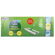 KIT PULISCI PAVIMENTI 1 SCOPA + 2 PANNI ASCIUTTI + 2 PANNI UMIDI FIBRA MORBIDA TRATTIENE LA POLVERE TUTTI I TIPI DI PAVIMENTO