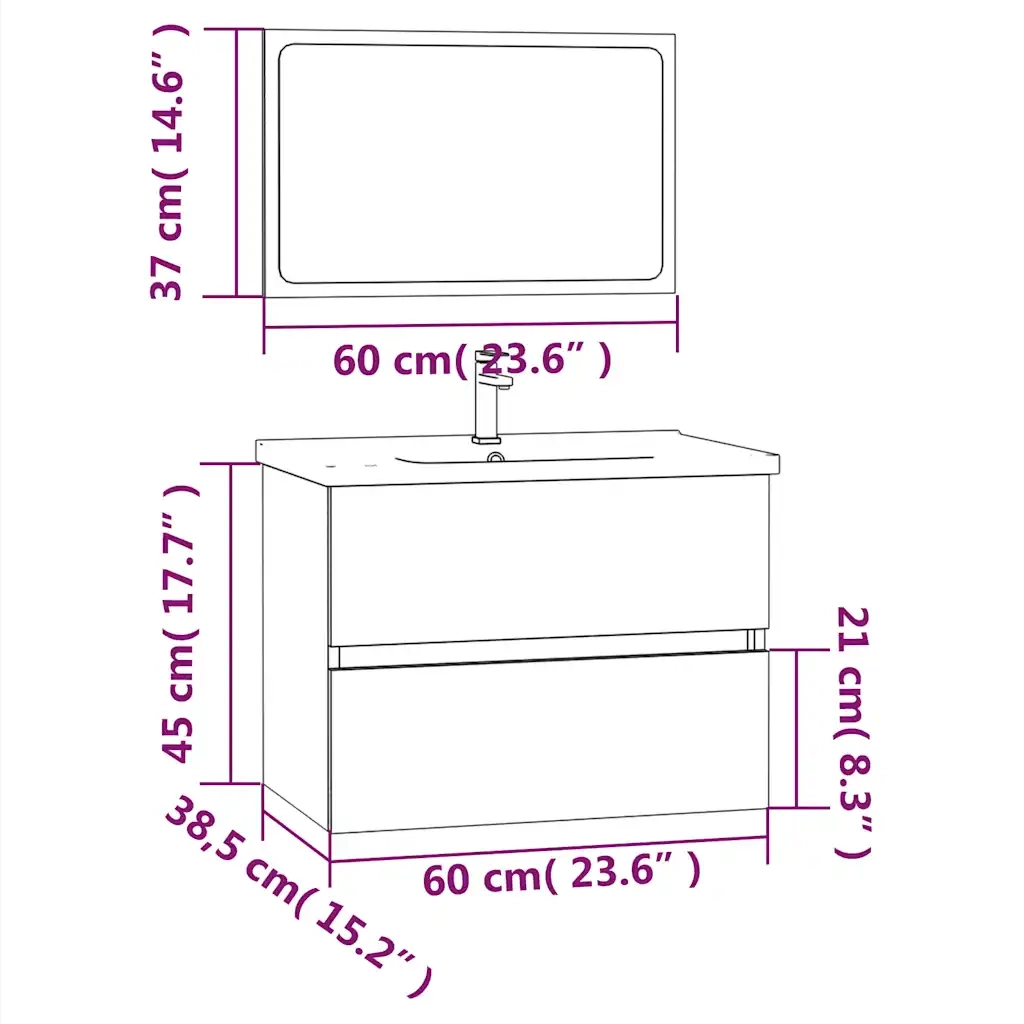 Set Mobili da Bagno 2 pz Rovere Fumo in Legno Multistrato 815735