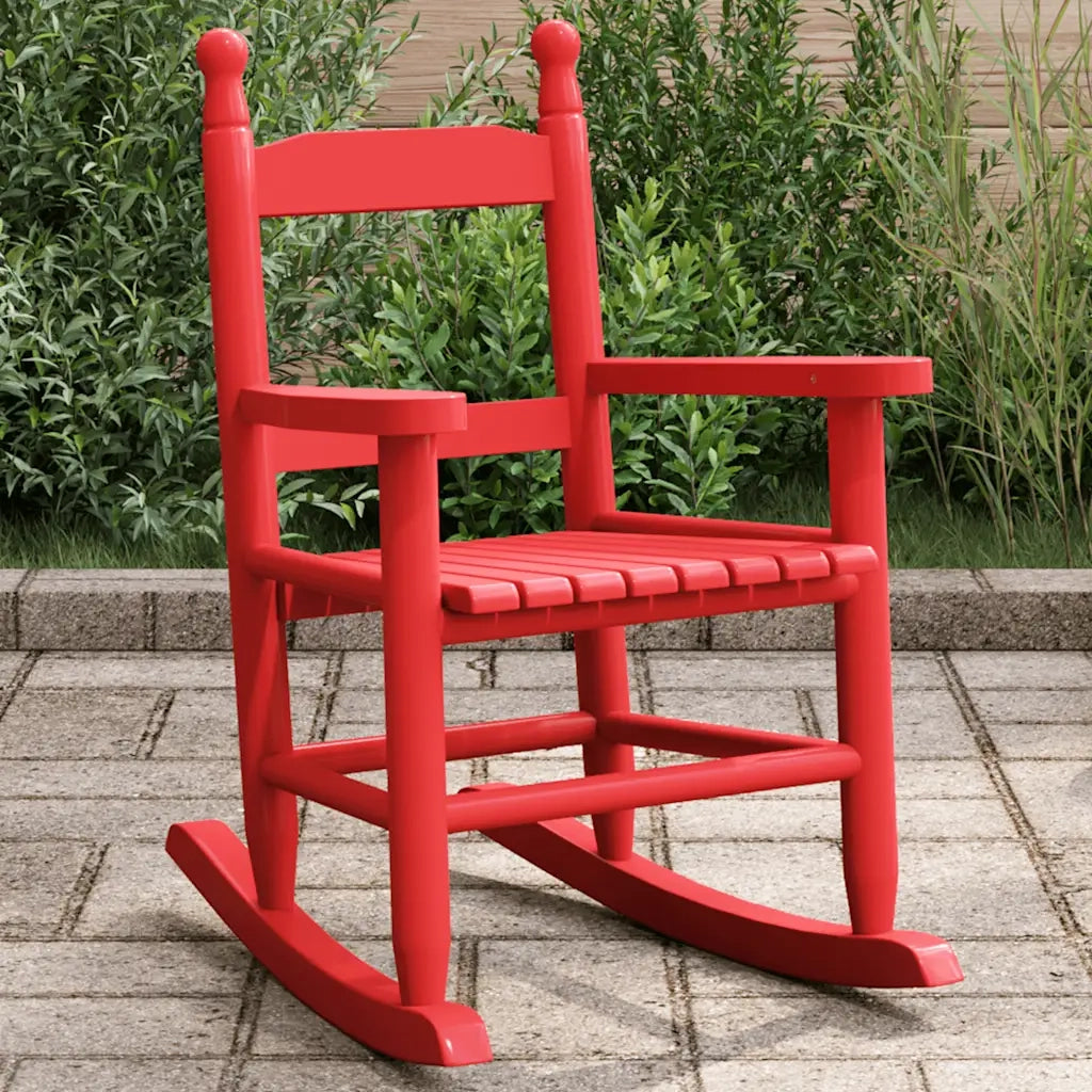 vidaXL Sedia a Dondolo per Bambini Rosso in Legno Massello di Pioppo