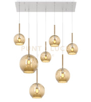 SOSP. BIANCO RETTANGOLARE 7 LUCI VETRI (1 GRANDE+2 MEDIO +4 PICCOLO) TUTTI AMBRA 1155BI-S7 RMIX-AM