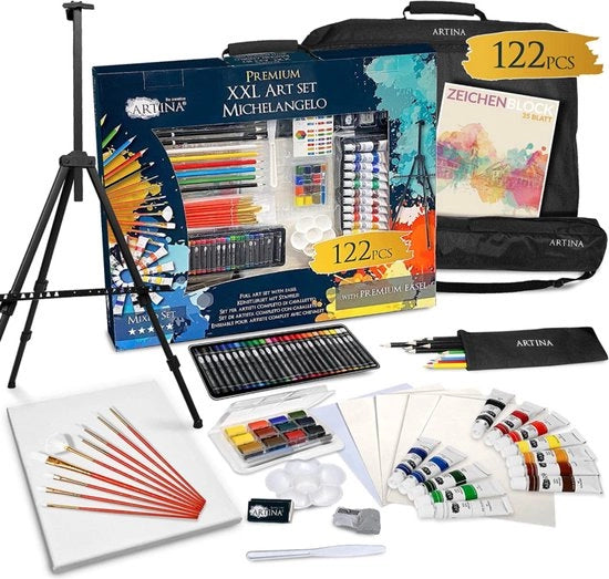 Set di supporto per pittura trasportabile con tavolo e contenitore 122 pezzi delig set