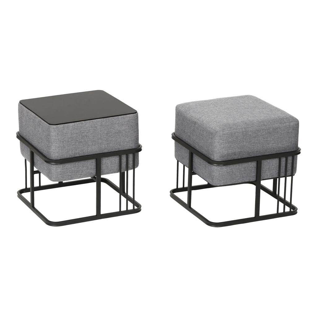 Set di 2 pouf impilabili design moderno e senza tempo multifunzionali quadrati grigio chiaro 03_0009690