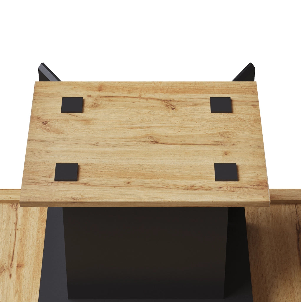Tavolo allungabile 110-140x80x75 cm; in MDF e metallo; nero e naturale