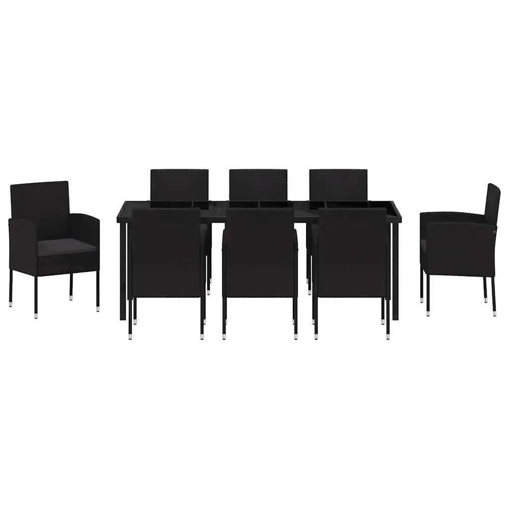 Set da Pranzo per Giardino con cuscino 9 pcs Nero polyrattan 3380070