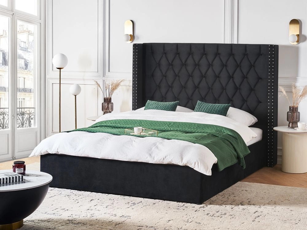 Letto contenitore velluto nero e argento 160 x 200 cm glamour elegante