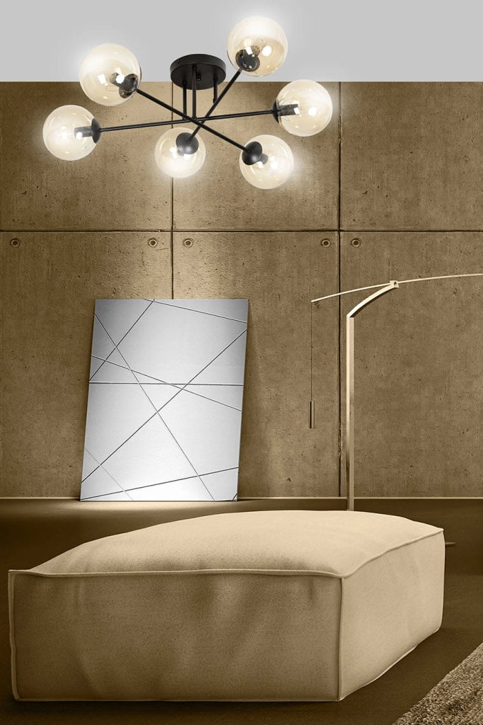 Plafoniera Emibig Brendi 6xE14 nera/miele metallo 75 cm