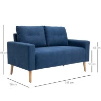 Divano 2 Posti Moderno e Trapuntato in Stile Nordico, in Poliestere e Legno, 145x76x88 cm, Blu