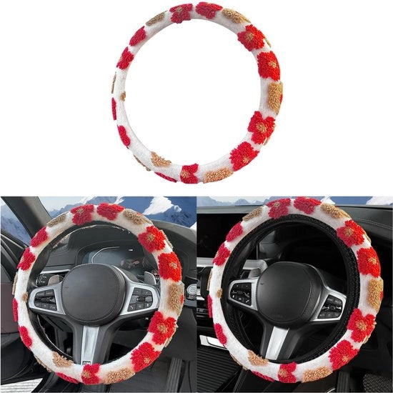 Gomma pluche per auto invernale, guanto di sterzo morbido, guanto di sterzo antiscivolo, guanto di sterzo respirante, universale decorativo interno accessorio per auto (rosso)