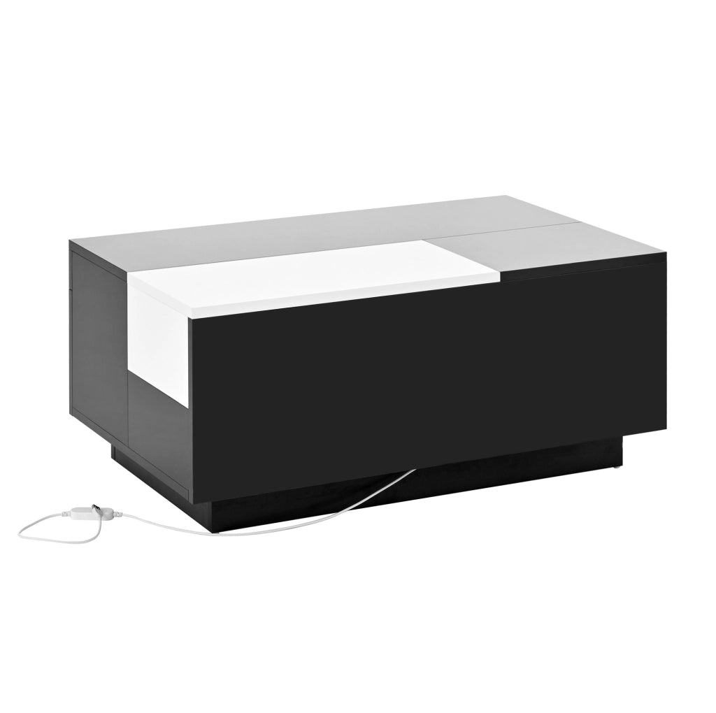 Tavolino da caffè LED estraibile 80x50x35;5 cm in MDF nero e bianco