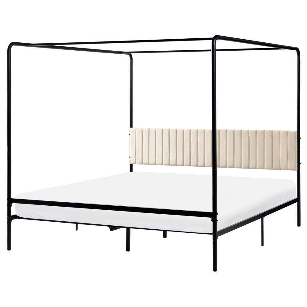 Letto a baldacchino in metallo nero con doppia testiera imbottita 180 x 200 cm moderno romantico