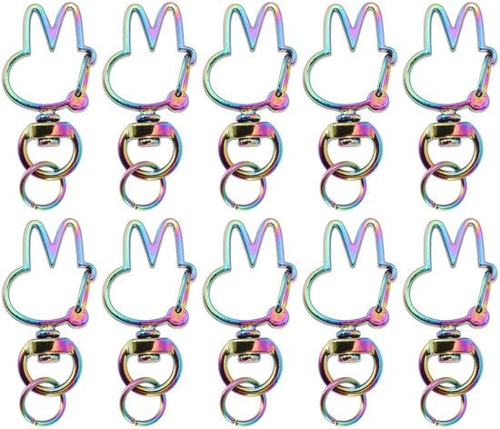 Maniglia a forma di coniglio per 10 chiavi - 10 pezzi - Attacco a molla con chiusura a viti - Lame robuste a zigrinatura - Base girevole 360° - Resistente alla ruggine - Maniglia a chiave