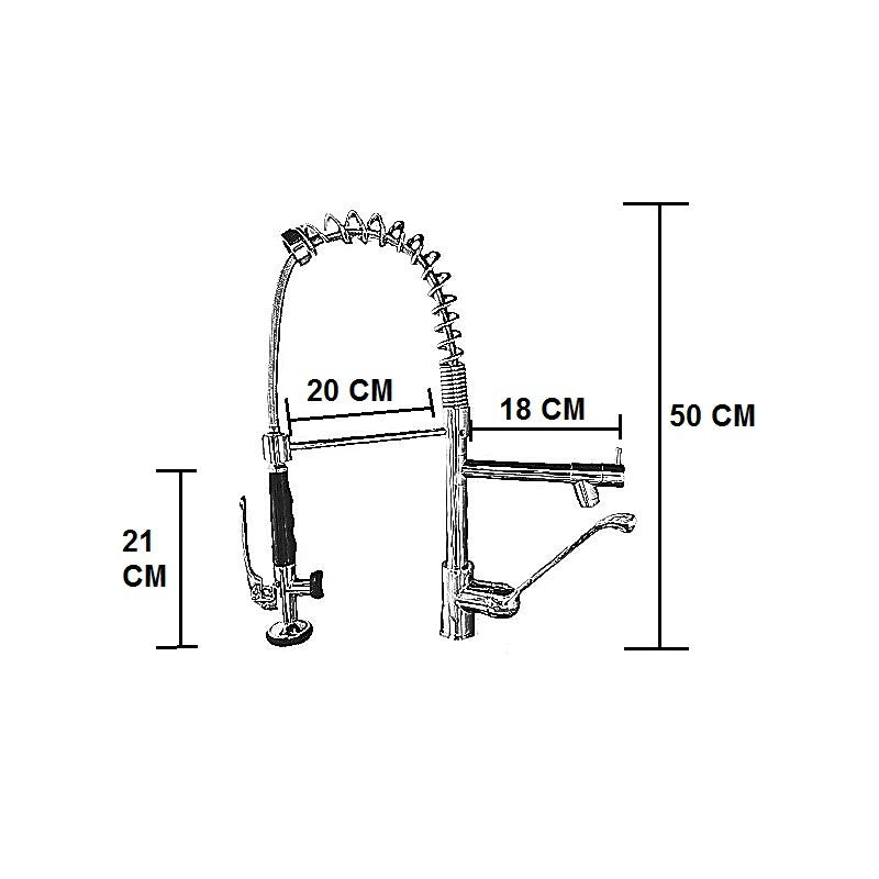 Rubinetto per cucina industriale con leva clinica e doccetta multigetto