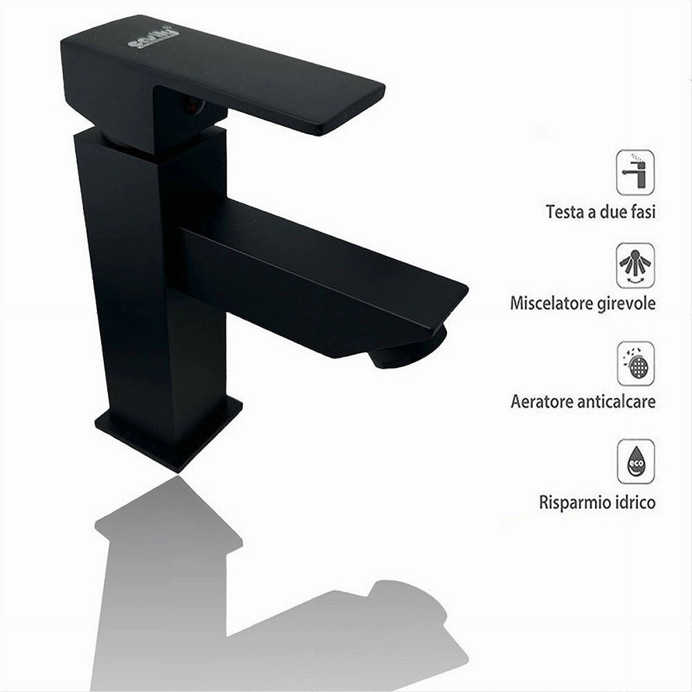 Trade Shop - Rubinetto Per Bagno Ultra Moderno Miscelatore Orientabile Lavabo Nero Opaco 87207 -