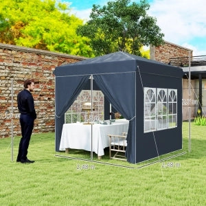 Gazebo da giardino pieghevole pop up con 4 pareti laterali altezza regolabile finestre e borsa in poliestere blu