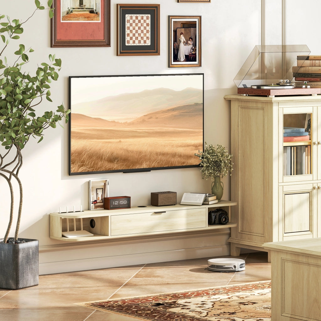 Mobile TV sospeso con cassetto e 2 ripiani ¨C Xylo ¨C Legno naturale 140x24x16 cm