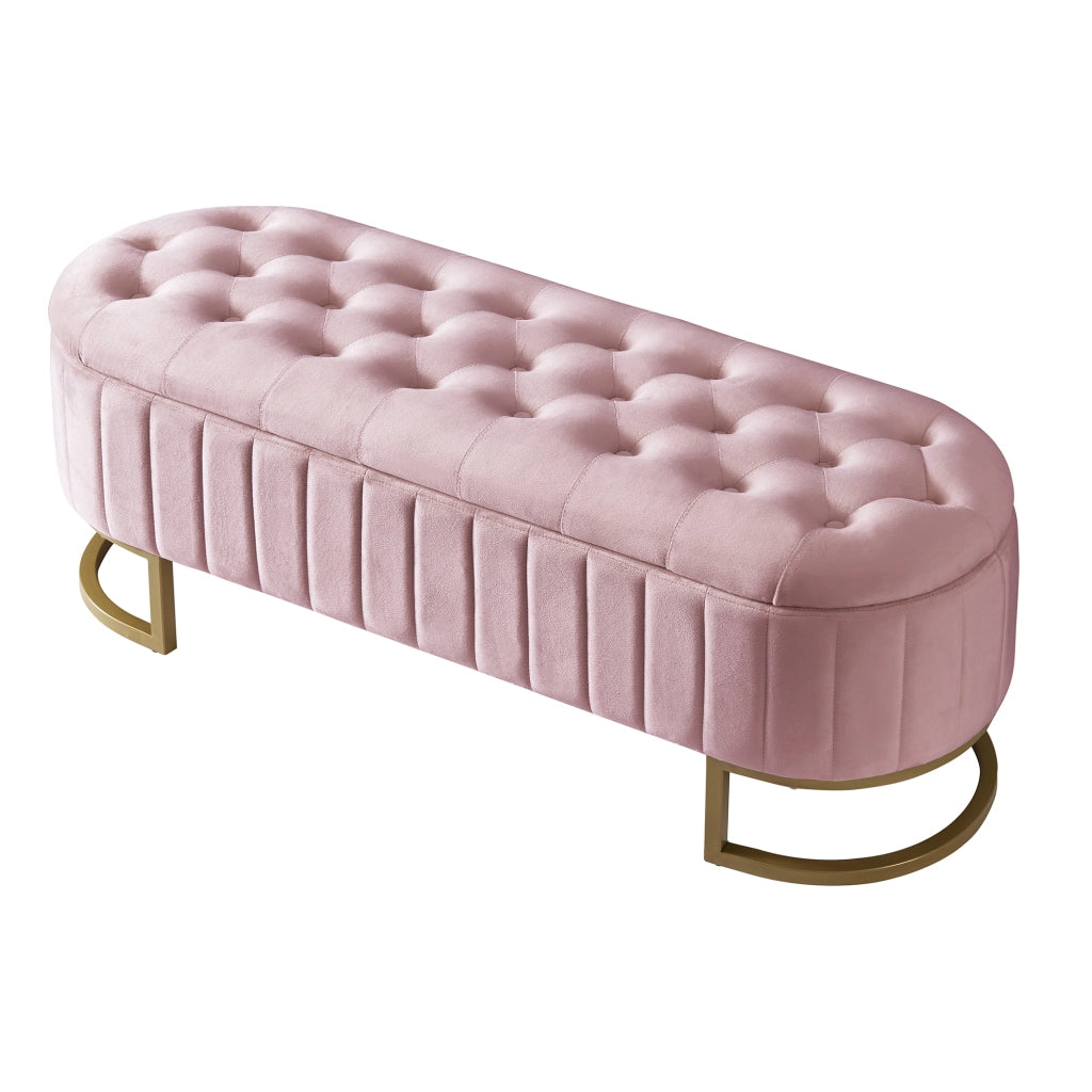 Pouf contenitore imbottito 120 x 39,9 x 41,9 cm in velluto rosa con gambe in metallo