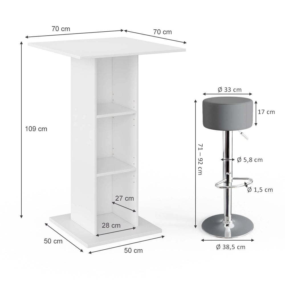 Vicco Tavolo bar con sgabelli Calcestruzzo 70 x 70 cm con 2 sgabelli da bar