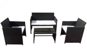 Salotto da esterno divano, due poltrone e tavolino, Polyrattan nero, cuscini bianchi  Fredi Cileva
