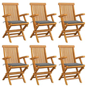 Sedie da Giardino con Cuscini Grigi 6 pz in Massello di Teak cod mxl 7185