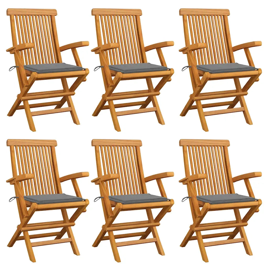 Sedie da Giardino con Cuscini Grigi 6 pz in Massello di Teak cod mxl 7185