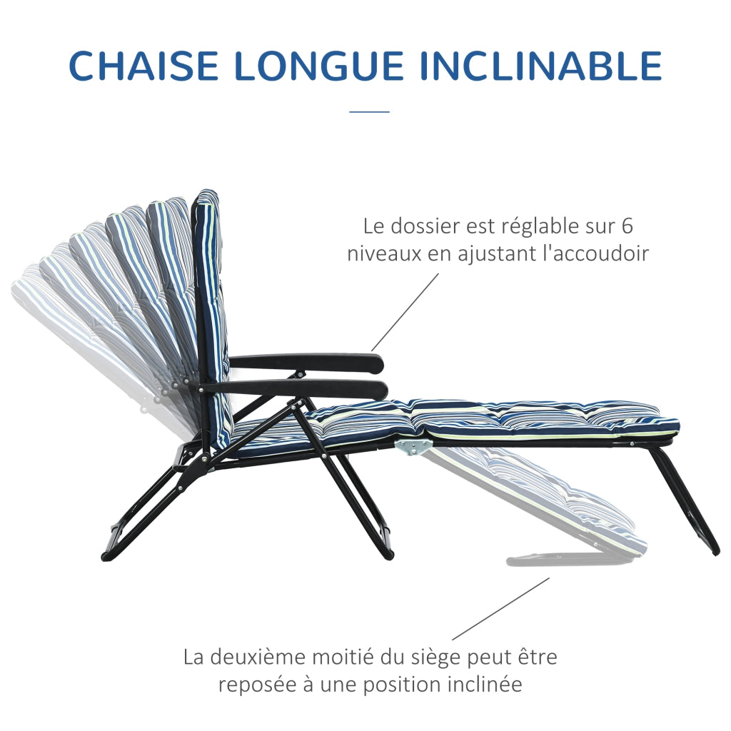 Lettino da sole pieghevole inclinabile 6 posizioni ¨C zephmum ¨C con materasso accoudoirs acciaio polyester multicolore