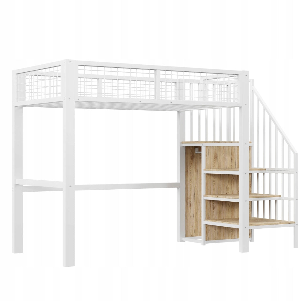 Letto a castello 90x200 - Xylo - Bianco con scala e armadietto