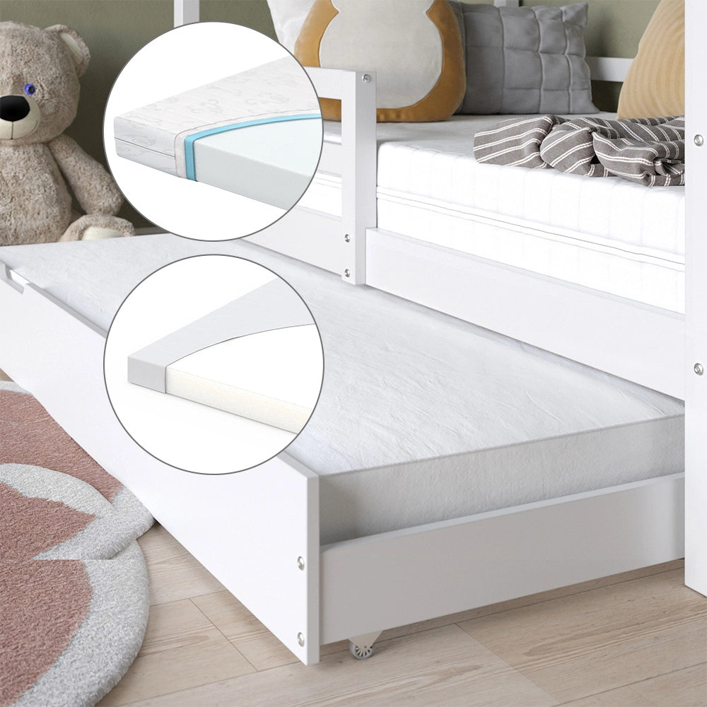 Vitalispa Letto montessori bambini Bianco 160 x 80 cm Con letto ospite estraibile e materassi