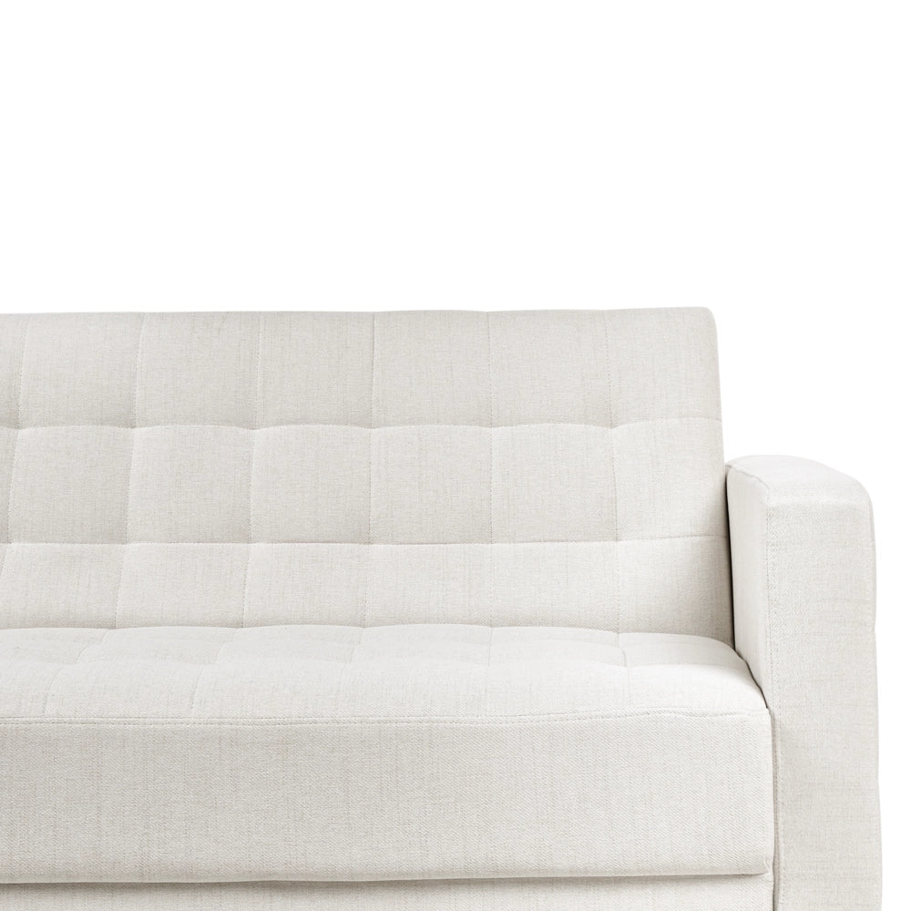 Divano letto angolare in tessuto bianco sporco versione destra con pouf moderno a L componibile