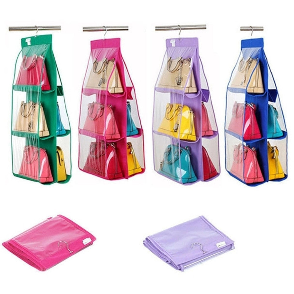 Trade Shop - Organizzatore Porta Appendi Salvaspazio Borse 6 Posti Pvc Da Armadio Espositore -