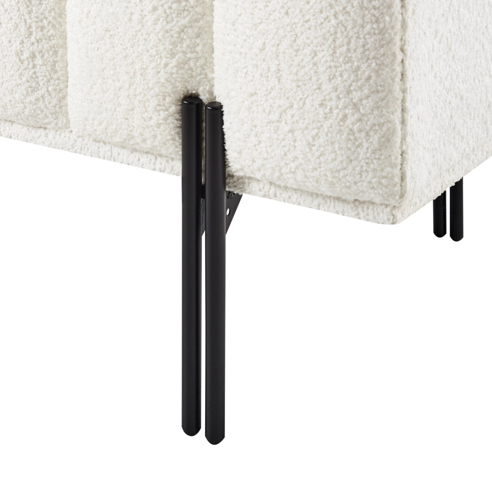 Panca in tessuto bianco sporco imbottita con gambe in metallo Panca da letto per corridoio