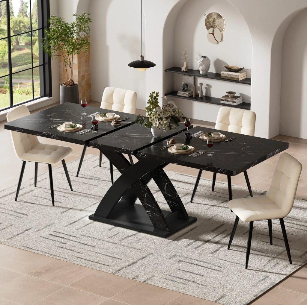 Tavolo da pranzo allungabile nero in MDF e metallo 120-160 cm