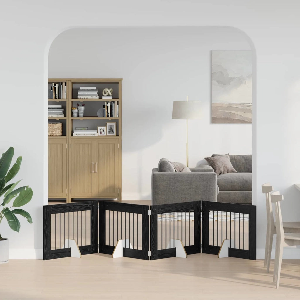 Cancello per cani con supporti 4 pz Rovere Nero 80 x 60 cm CFW2112221