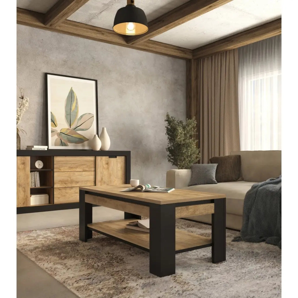 Table Bassa collezione MEUNIER – Rovere Samdal & nero opaco, 120×49×60 cm