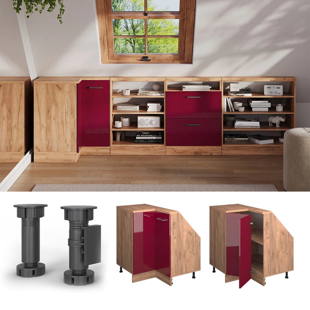 Mobile sottotetto Mobile angolare Rion Rosso lucido/Rovere dorato 75.6 x 83.8 cm con 1 porta Vicco