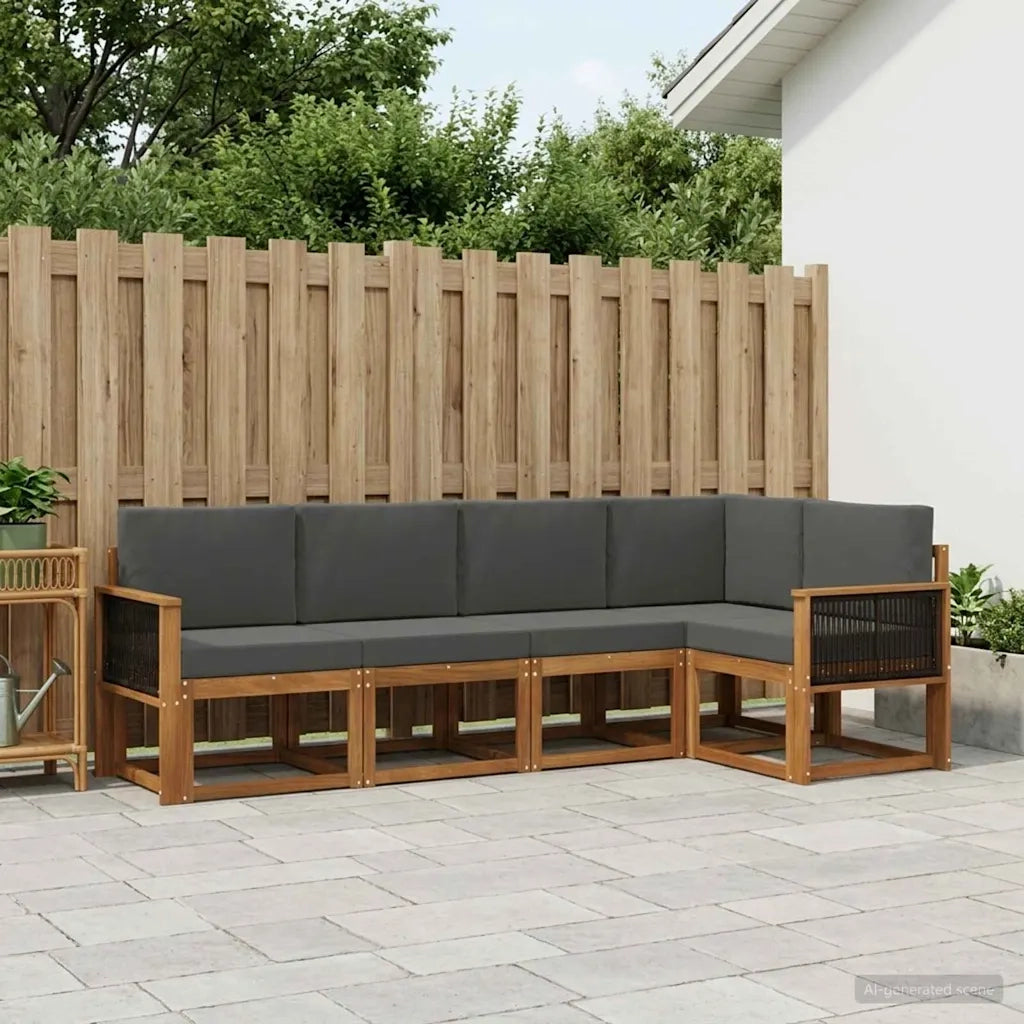 Set di divani da esterno 5 pcs Naturale e Antracite Poliestere