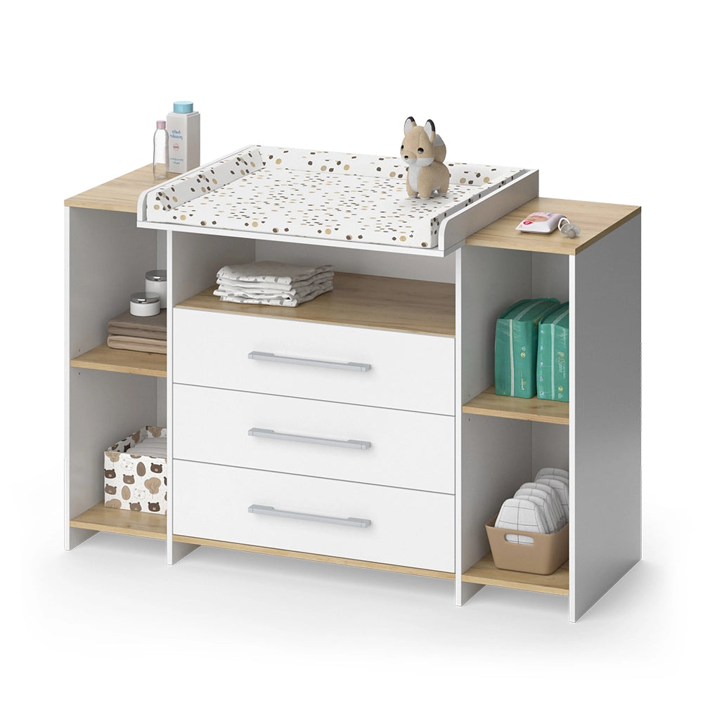Vicco Fasciatoio Rovere bianco/dorato 143.2 x 93 cm con 3 cassetti