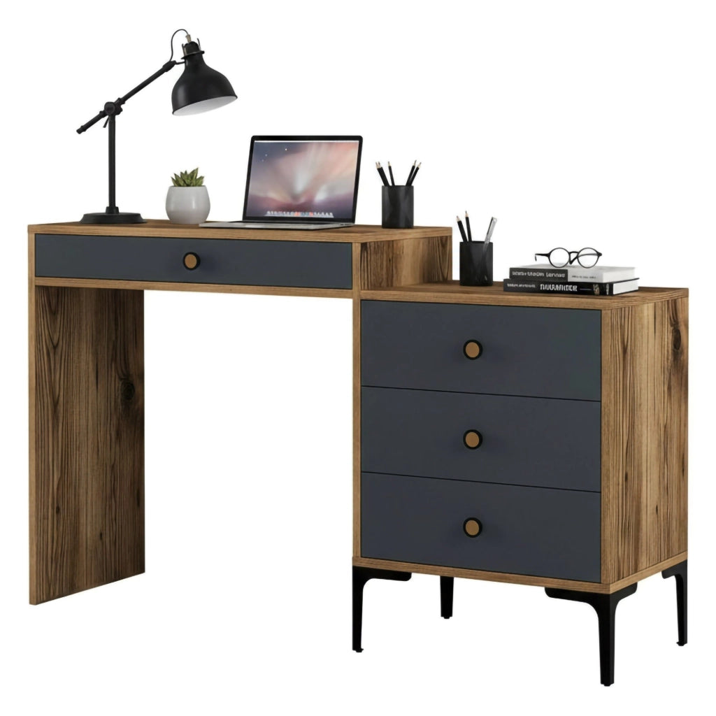 Consolle Artegna, Tavolo multiuso, Mobiletto d'appoggio, Scrivania da corridoio, 124x40h85 cm, Noce e Antracite
