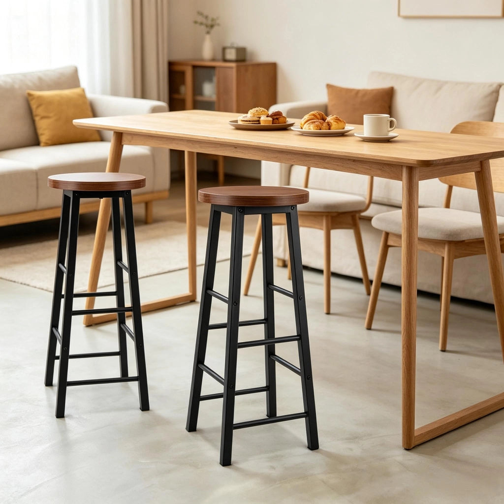 Set di 2 sgabelli da bar industriali con poggiapiedi e struttura in metallo e MDF per cucina e bistrot marrone