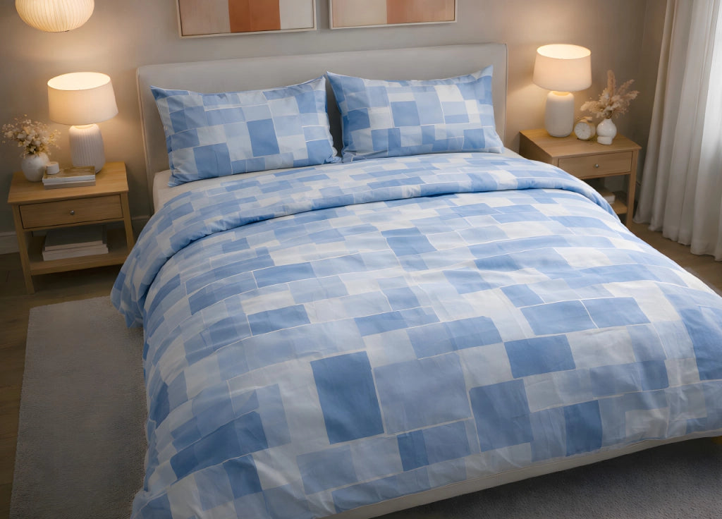 Sacco Copripiumino In 100% Cotone Made Italy Disegno Brick - Piazza E Mezza - Azzurro