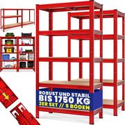 Scaffale in Metallo 2 pz 180x90x40cm 875kg Scaffalatura Officina Magazzino 5 Ripiani MDF Rosso