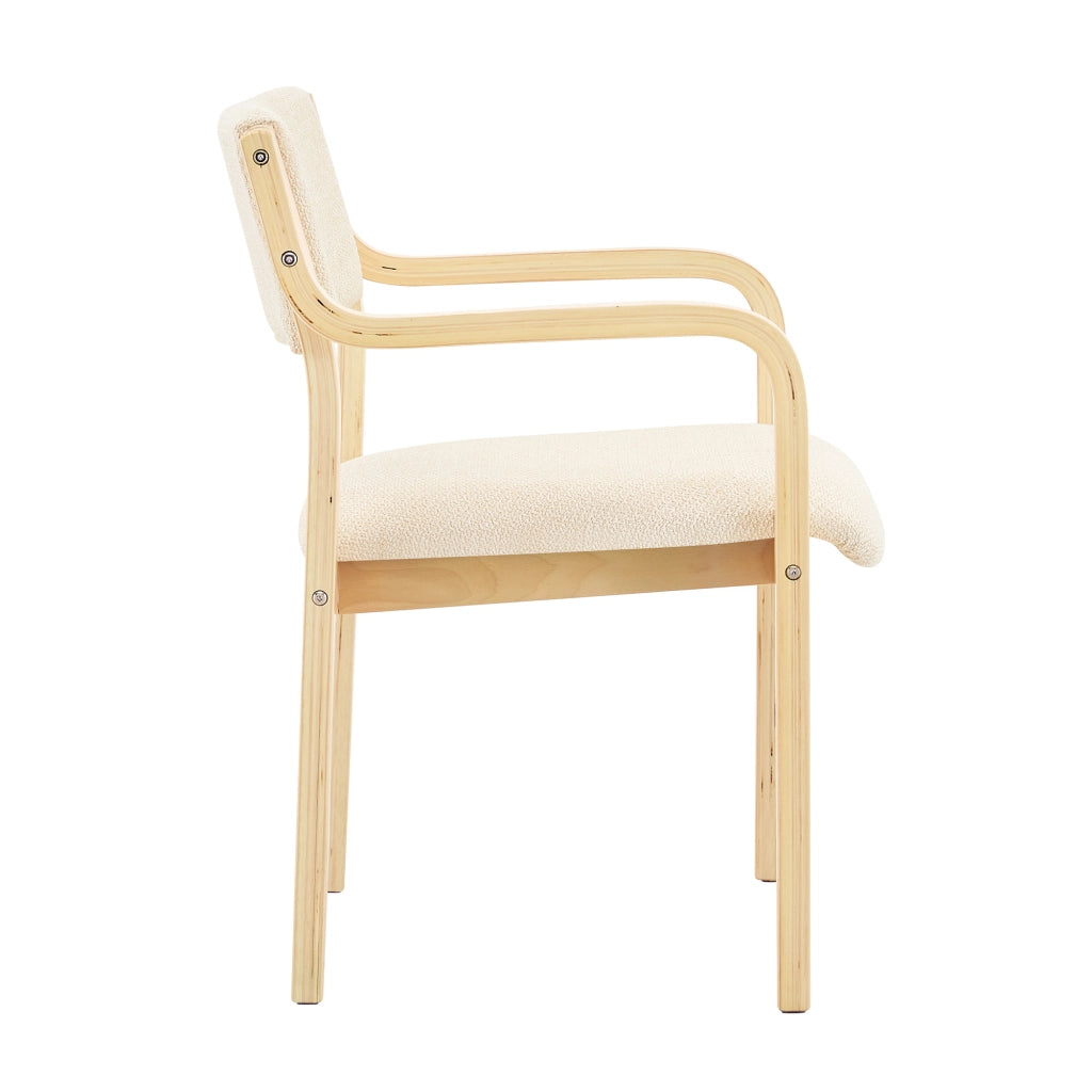 Sedia da pranzo con braccioli e schienale ergonomico in legno e tessuto teddy bianco