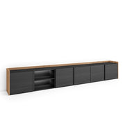 Mobile TV Soggiorno, 309x50x35 cm, Per TV fino a 80", LED, Nero e rovere