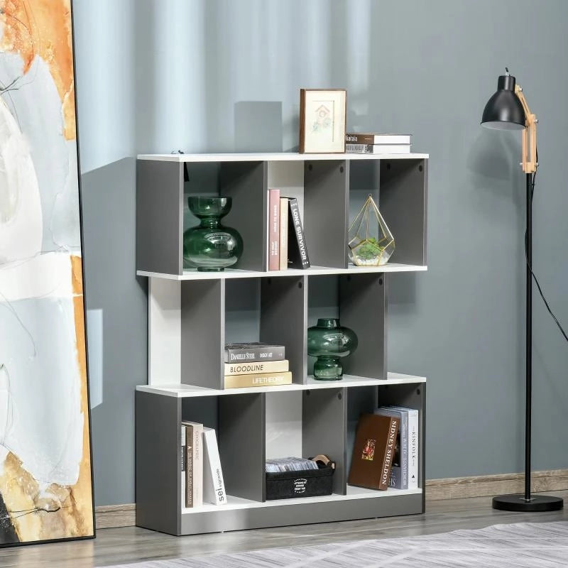MOBILE LIBRERIA A 8 RIPIANI PER SOGGIORNO E CAMERA DA LETTO, IN LEGNO, 100X24X124 CM, GRIGIO CARBONE