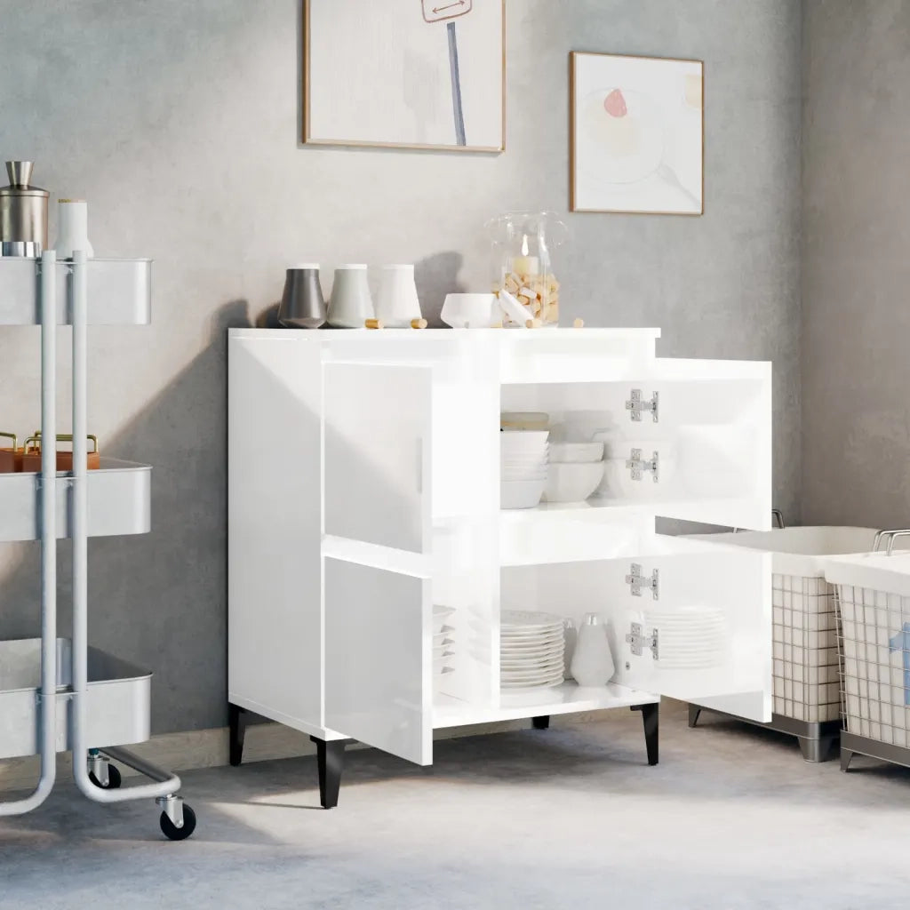 Credenza Bianco Lucido 60x35x70 cm in Legno Multistrato