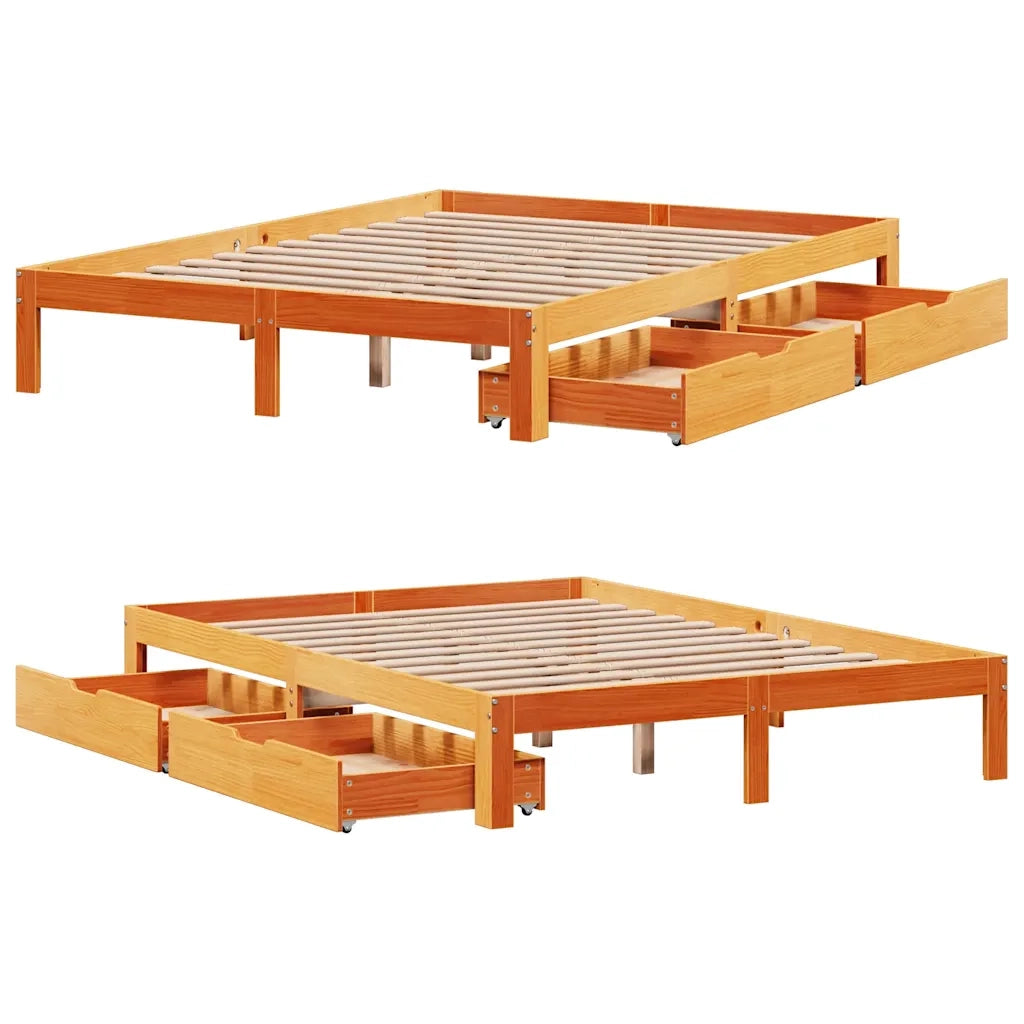 Letto matrimoniale | Letto per adulti | Giroletto Cassetti Marrone Cera 120x190 cm Legno Massello Pino