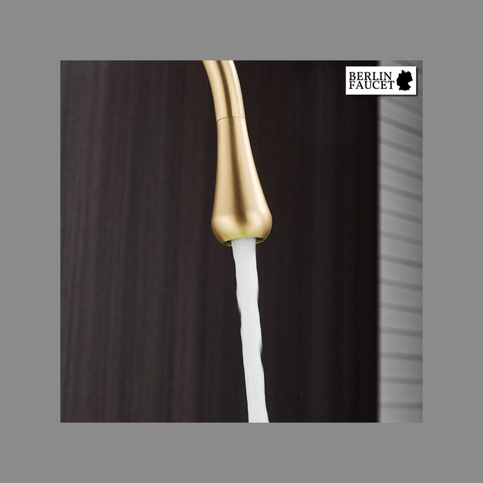 Lydia | Rubinetto da bagno Hotel Gastro oro | in acciaio inox per lavelli alti|rubinetto miscelatore 2 attacchi| Raccordo alta pressione alto bagno