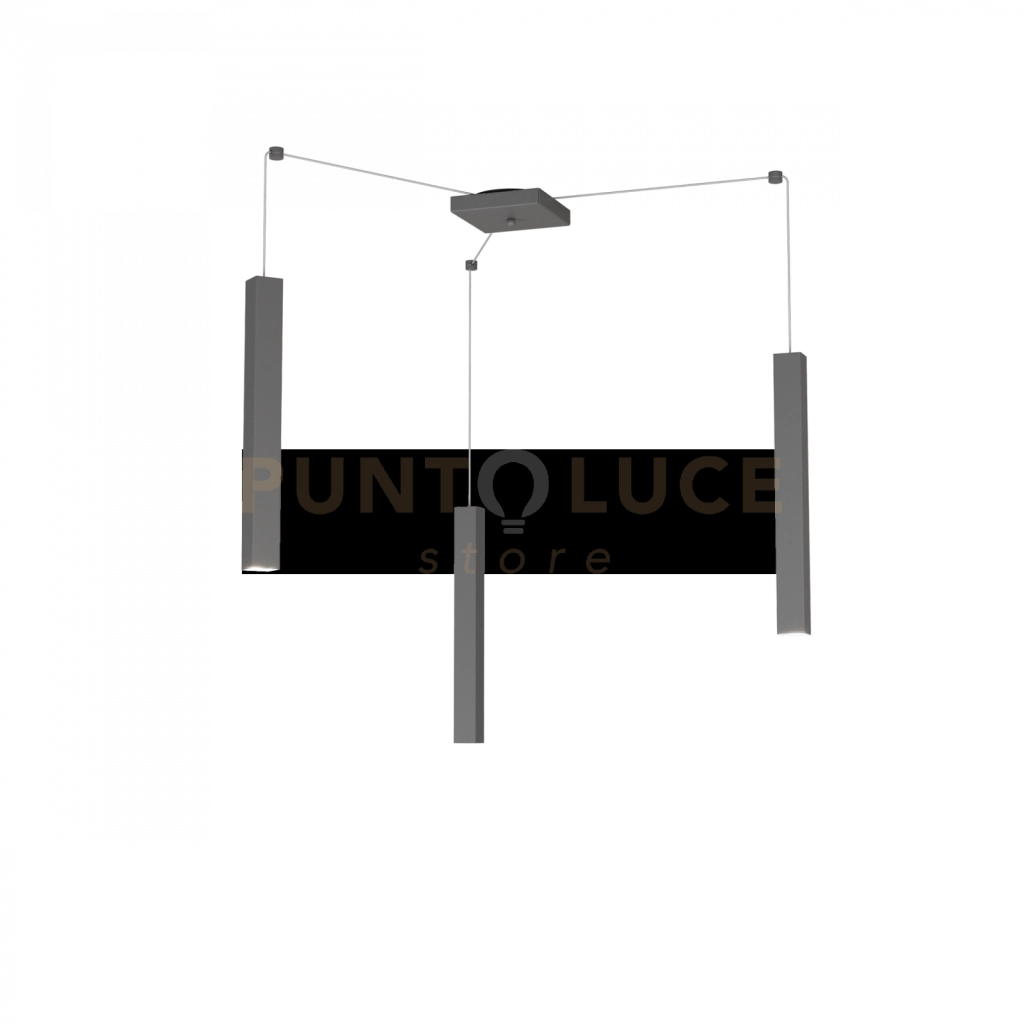 SQUARE TUBE SOSPENSIONE 3 LUCI GRIGIO ANTRACITE CAVO CM.250 CON BASE 1173-S3-GA