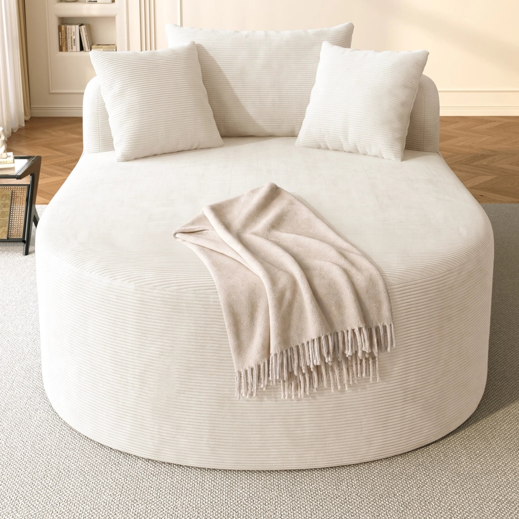 Poltrona relax ovale in tessuto a coste - seduta profonda e forma compatta - beige chiaro