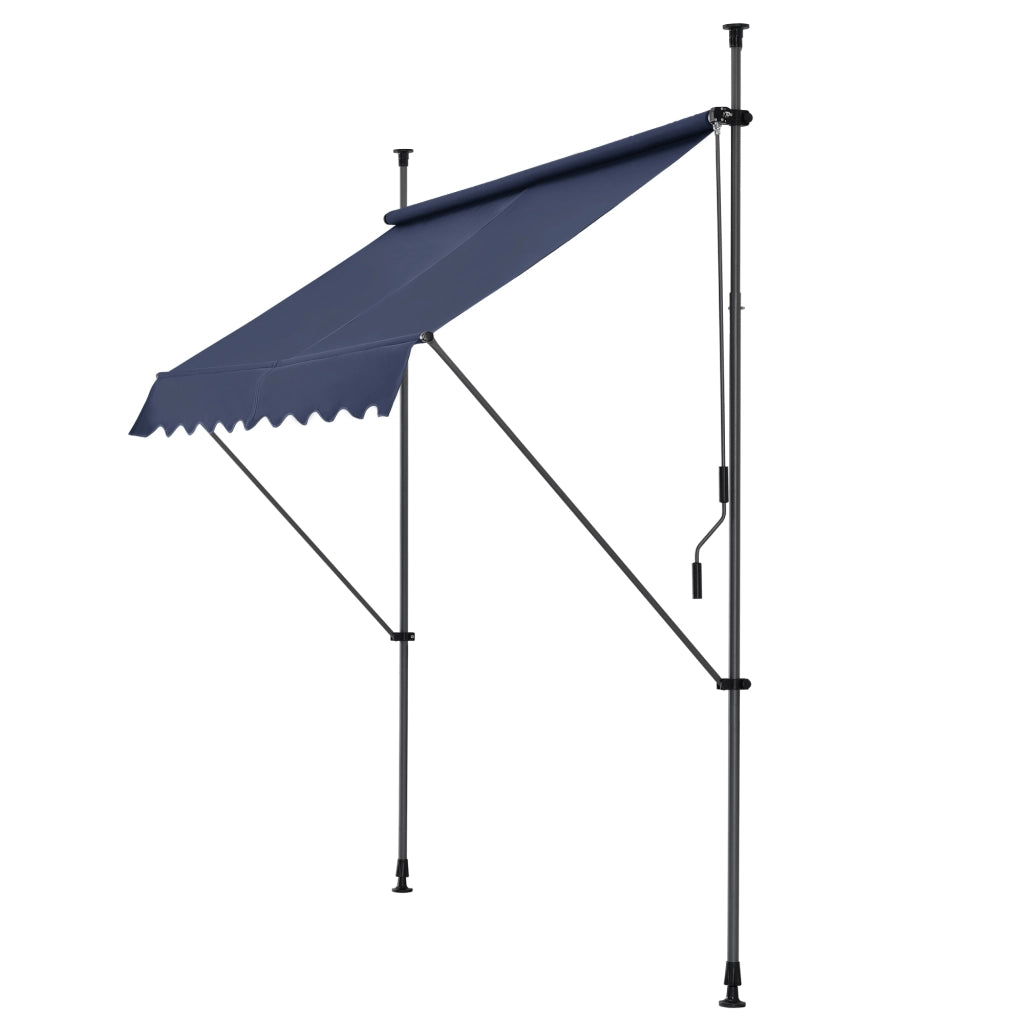 Tenda da Sole a Muro con Pali di Supporto Telescopici Parasole 200 x 120 cm (LxP) Blu Scuro pro.tec