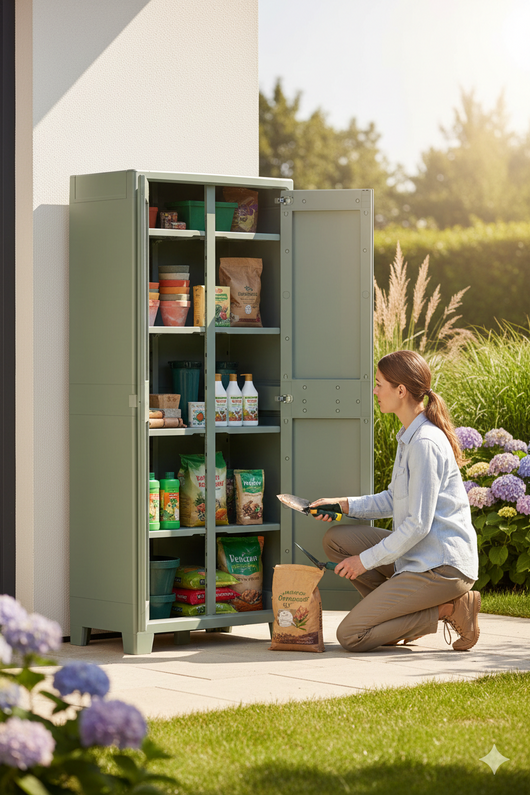 Armadio da Giardino 8 Ripiani 80x44x182 cm Keter Planet Outdoor Multispace Grigio e Verde